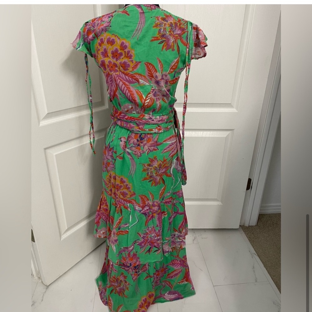 Banjanan Mercy wrap midi dress tropical feminine size S fits S/M boho palm beach - Picture 5 of 6